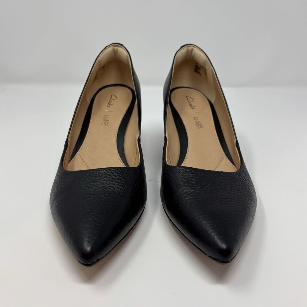 Clarks Cushion Plus Black Leather Pointed Toe Heels Women's Shoes 8 M - Picture 3 of 7